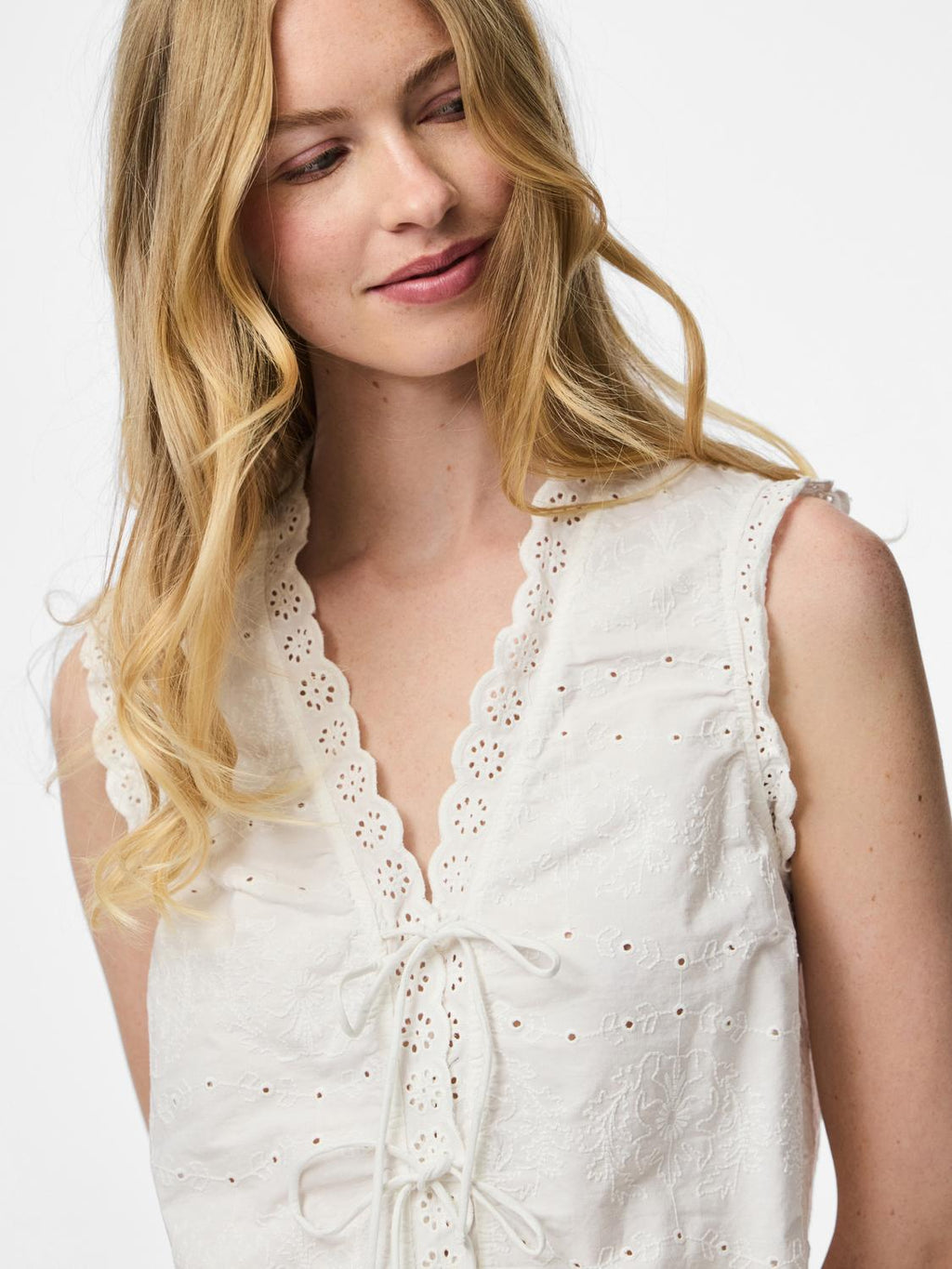 Top Talia Sl Tie Wvn - Cloud Dancer