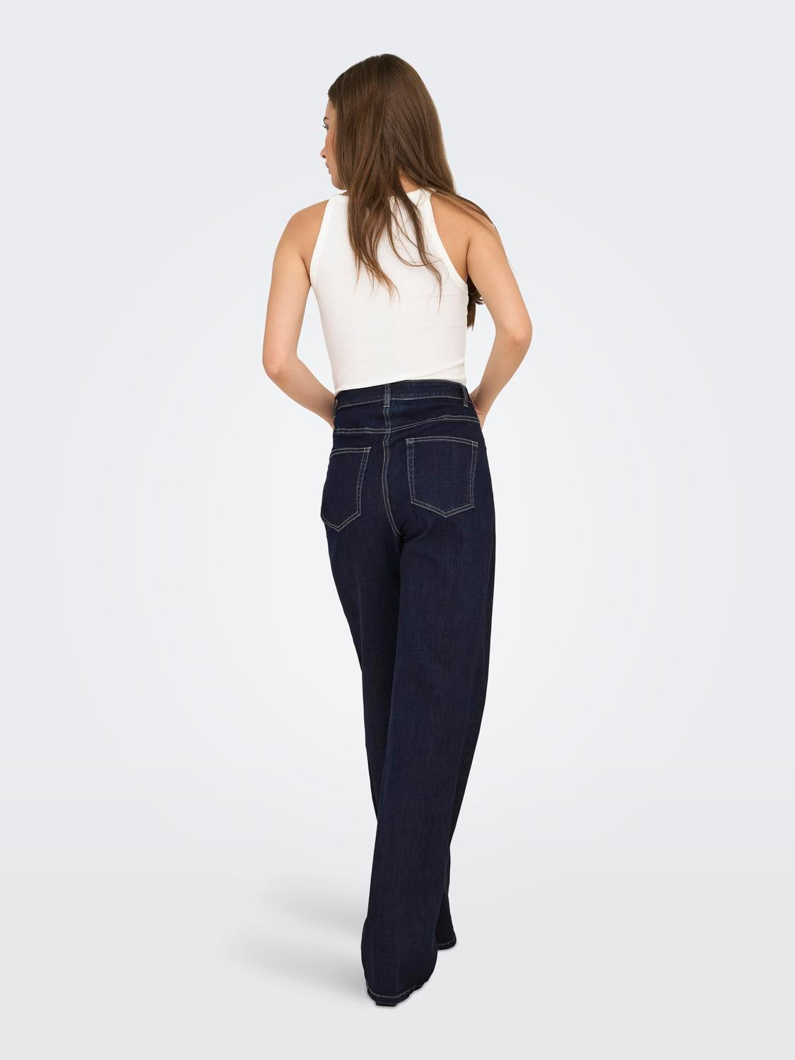 Jean Wide Leg Juicy-Wauw Tiro Alto - Dark Blue Denim