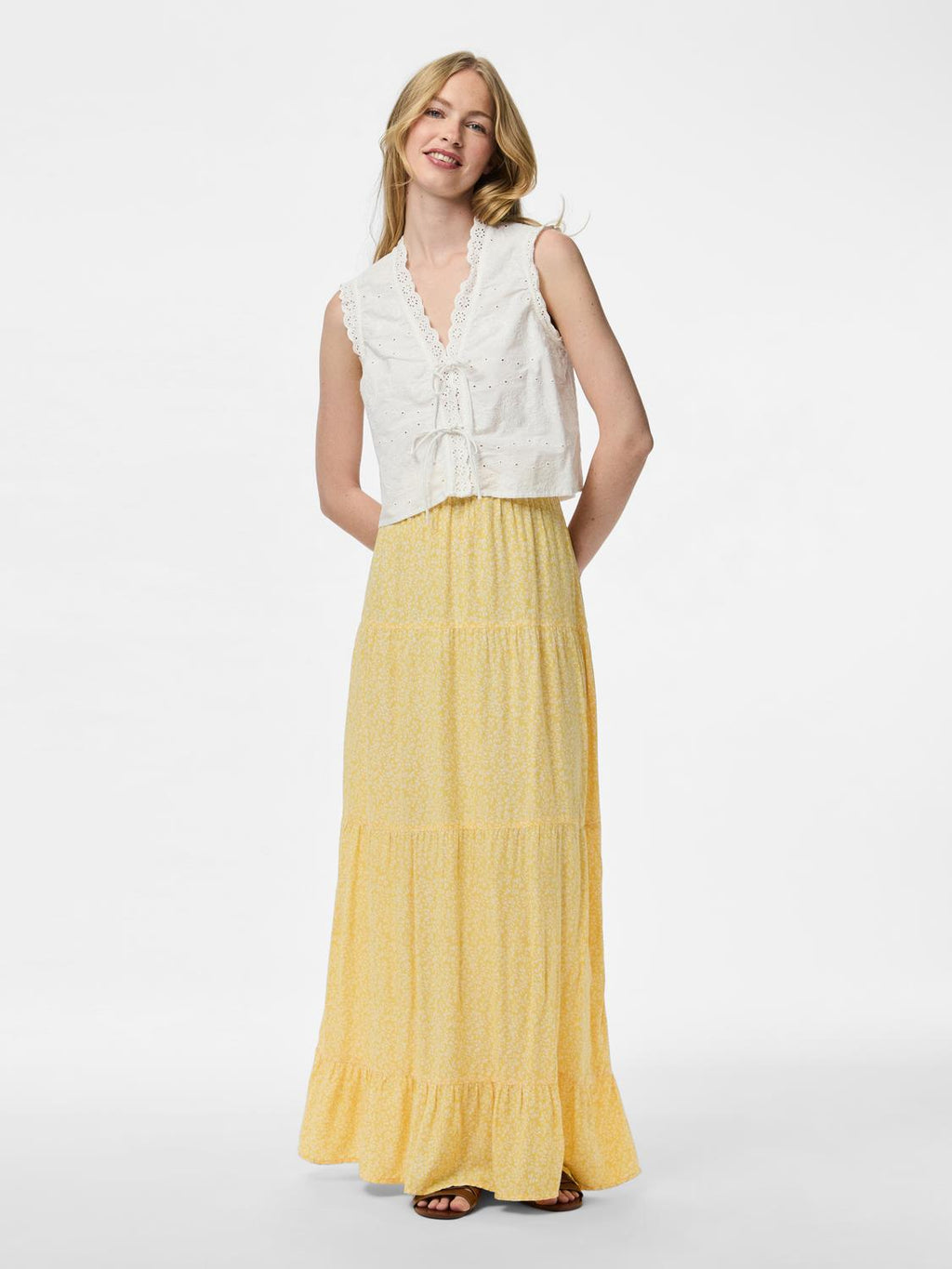 Top Talia Sl Tie Wvn - Cloud Dancer