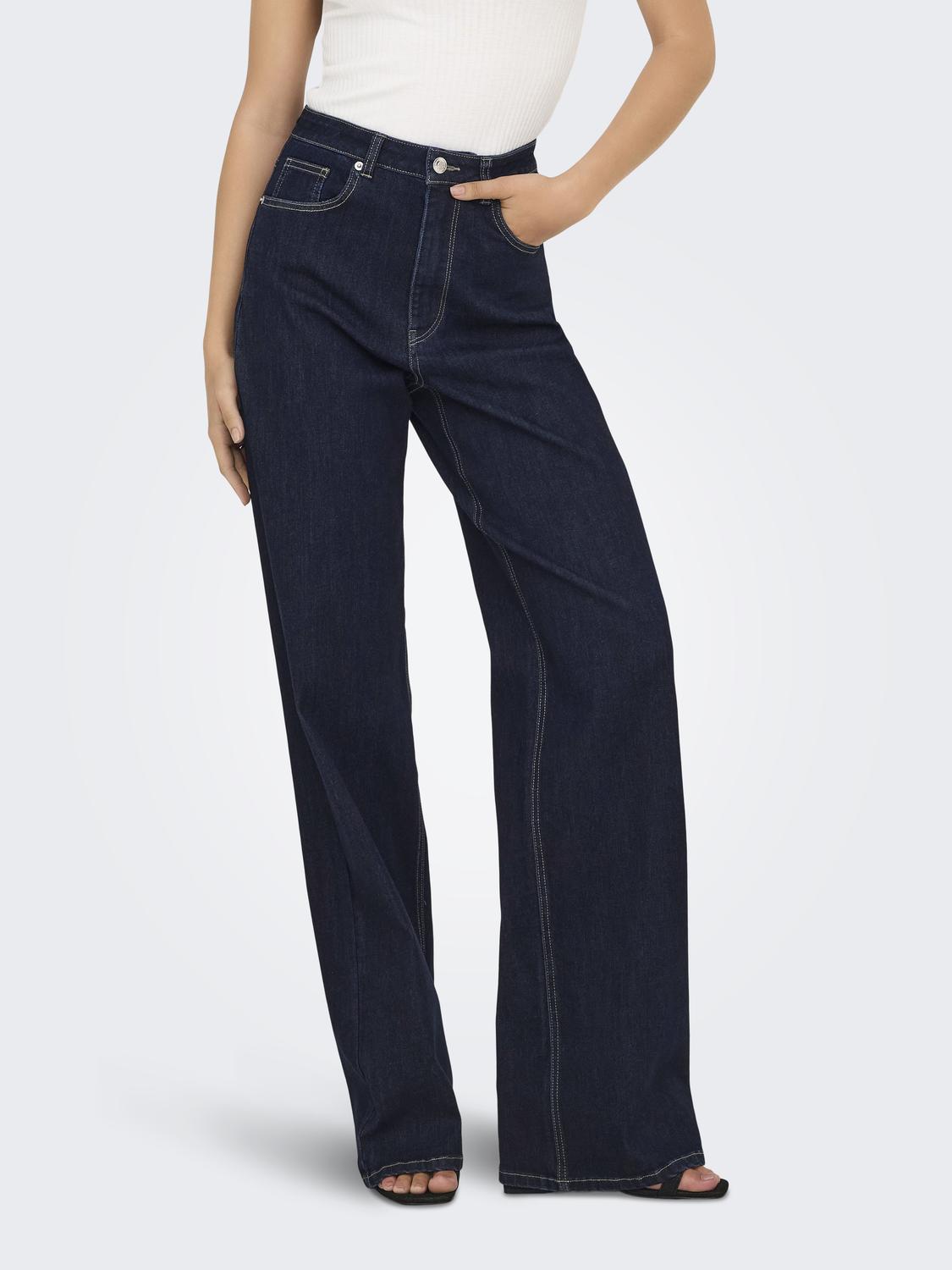 Jean Wide Leg Juicy-Wauw Tiro Alto - Dark Blue Denim