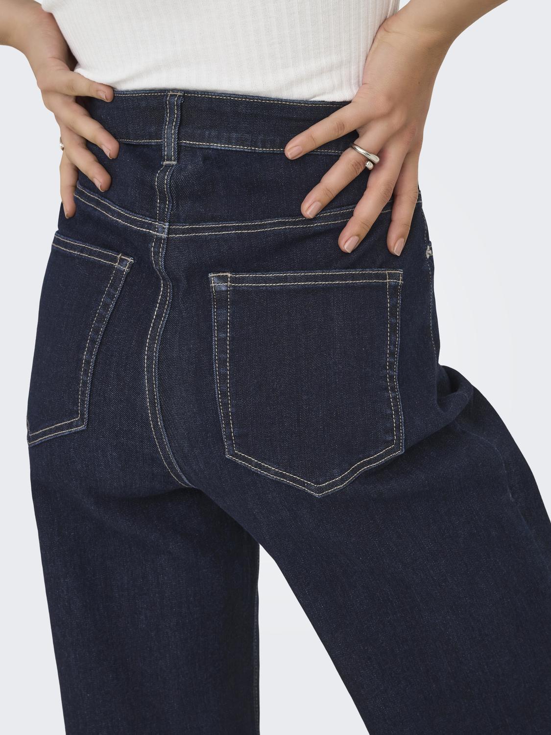 Jean Wide Leg Juicy-Wauw Tiro Alto - Dark Blue Denim