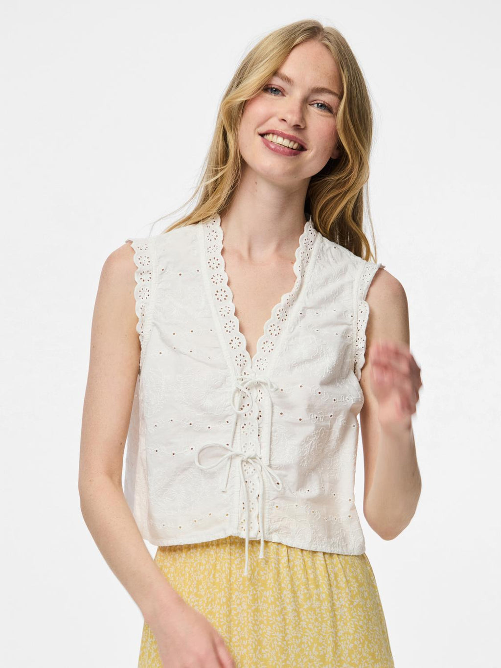 Top Talia Sl Tie Wvn - Cloud Dancer