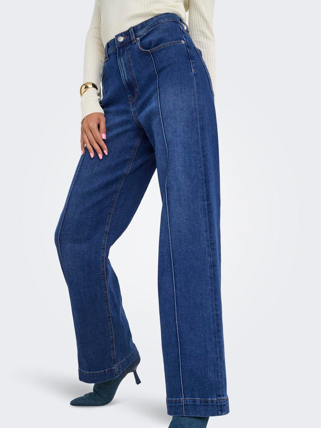 Jean Wide Leg Juicy Tiro Alto - Medium Blue Denim