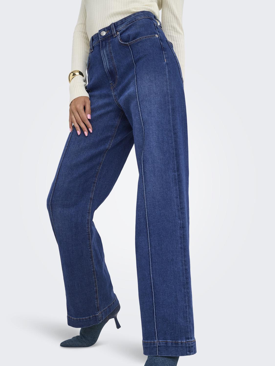 Jean Wide Leg Juicy Tiro Alto - Medium Blue Denim