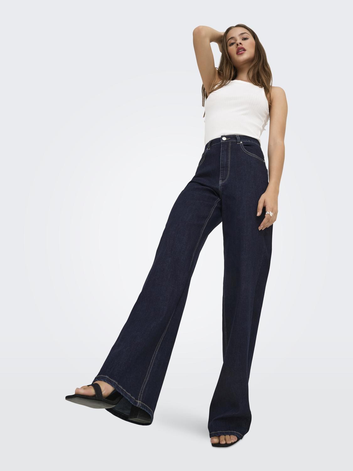 Jean Wide Leg Juicy-Wauw Tiro Alto - Dark Blue Denim