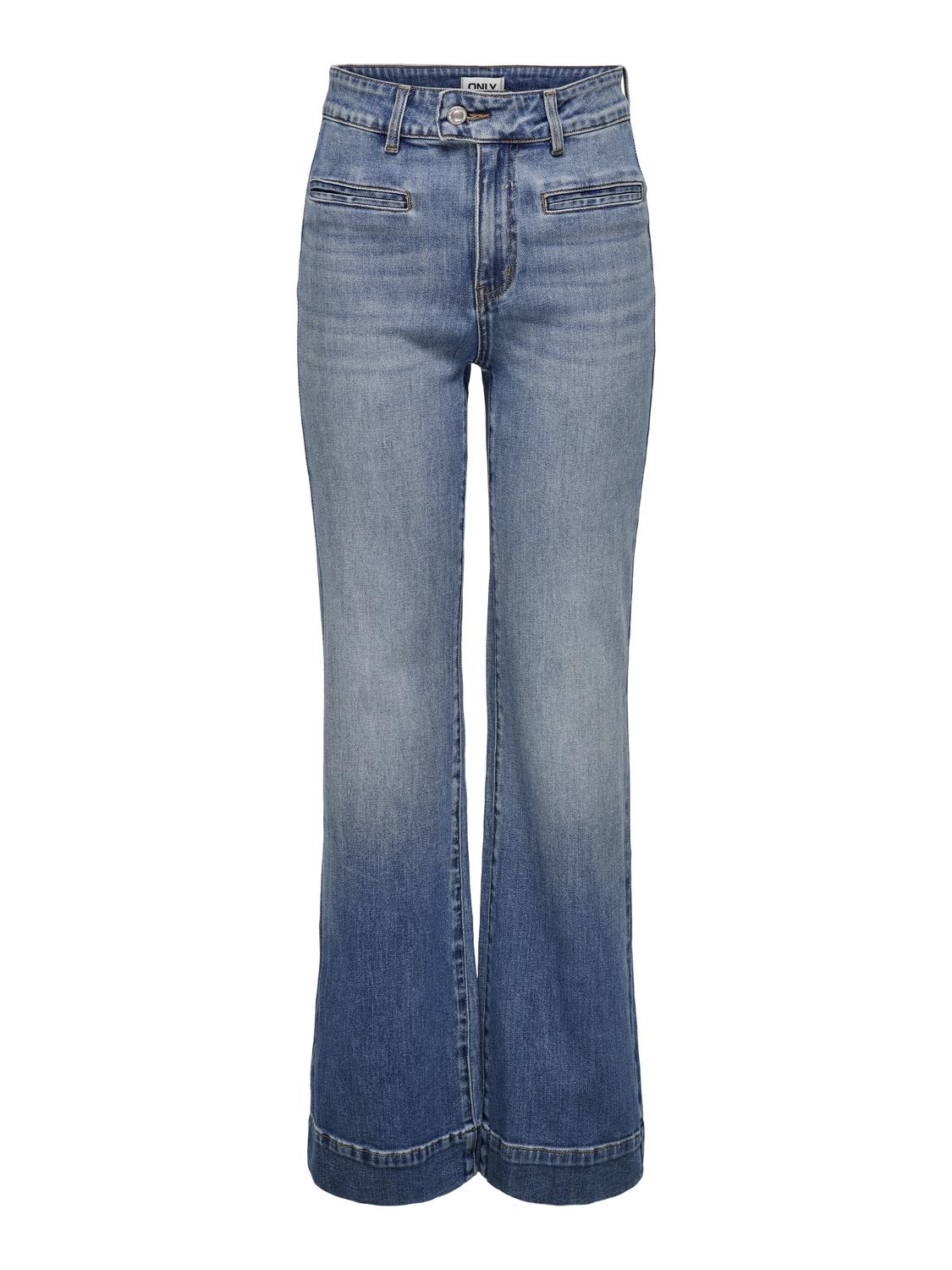 Jean Wide Leg Juicy Tiro Alto - Medium Blue Denim