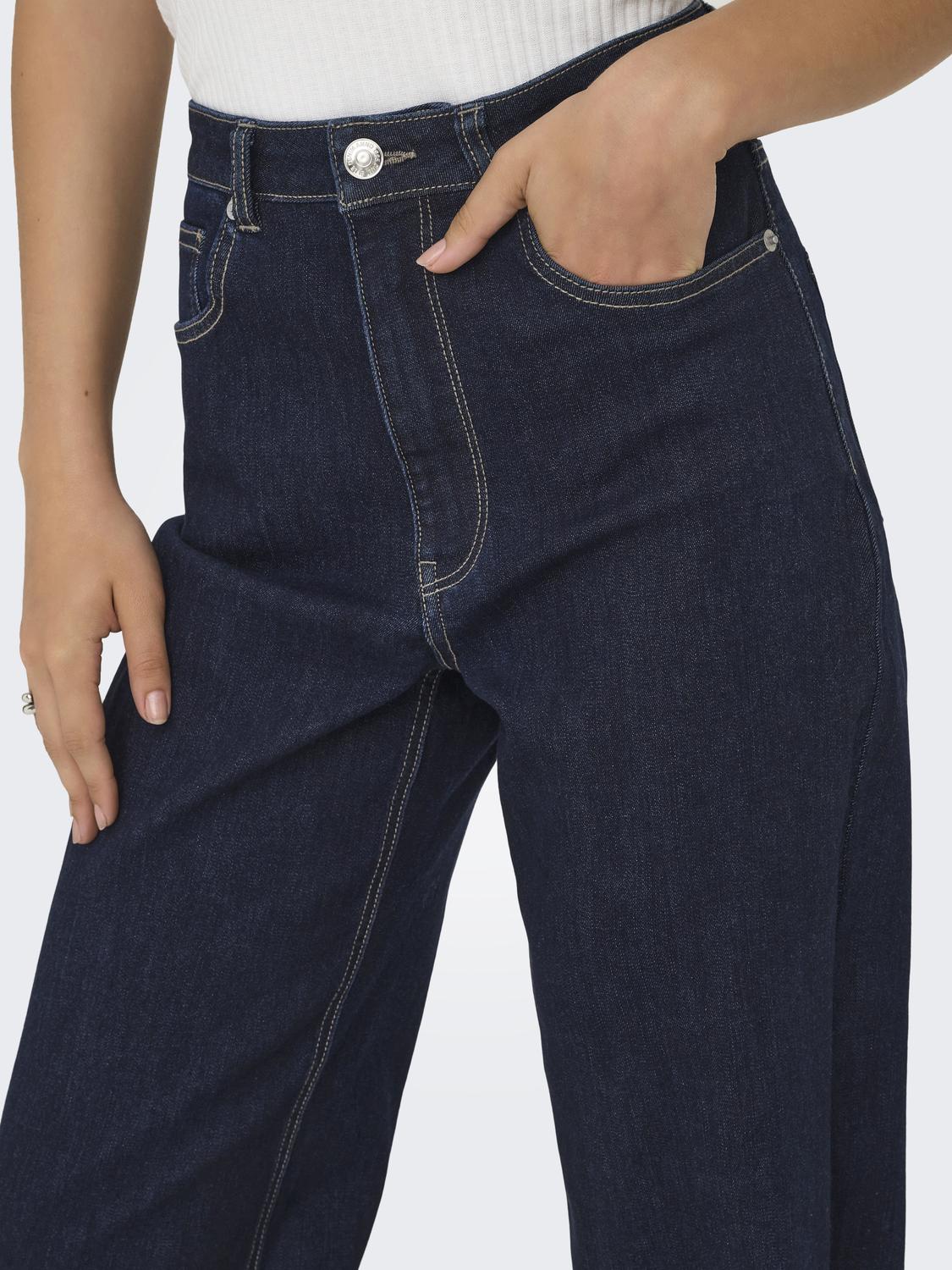 Jean Wide Leg Juicy-Wauw Tiro Alto - Dark Blue Denim