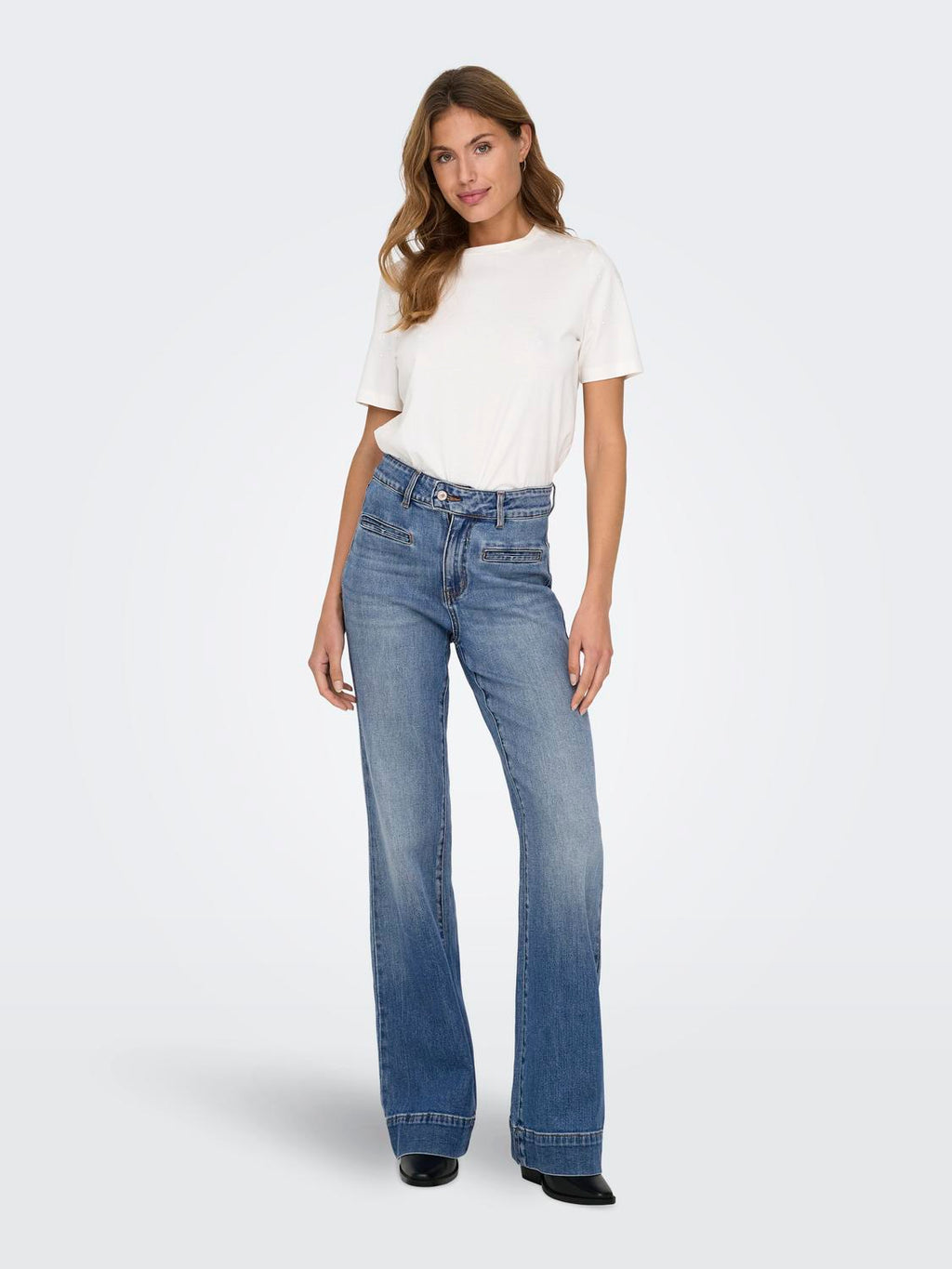 Jean Wide Leg Juicy Tiro Alto - Medium Blue Denim