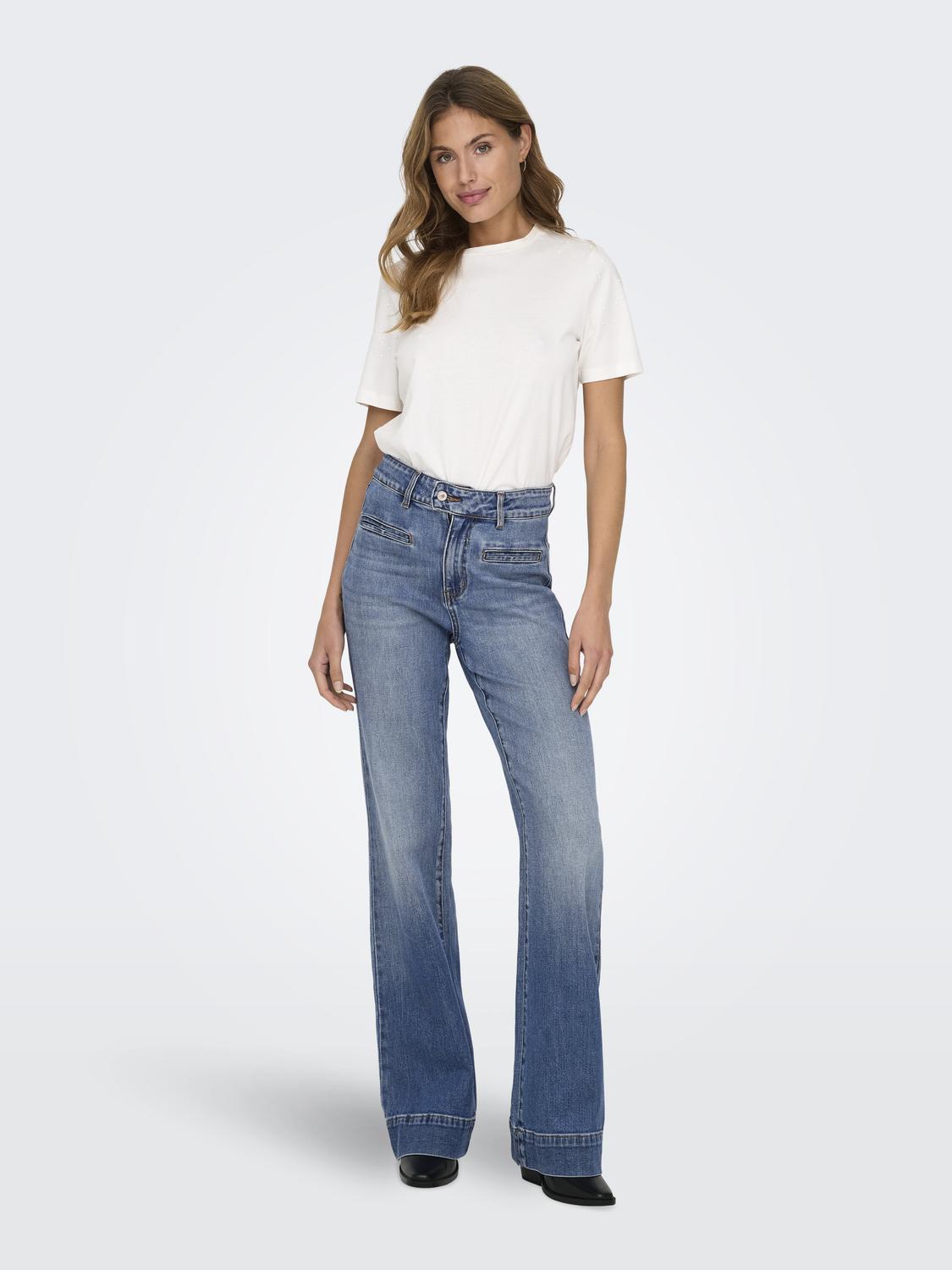 Jean Wide Leg Juicy Tiro Alto - Medium Blue Denim