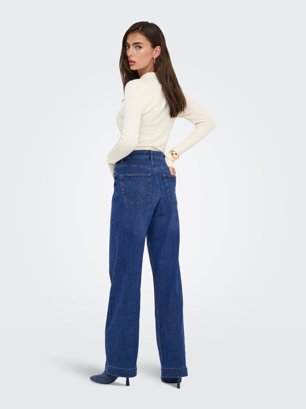 Jean Wide Leg Juicy Tiro Alto - Medium Blue Denim