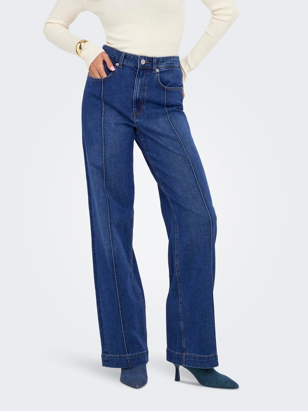 Jean Wide Leg Juicy Tiro Alto - Medium Blue Denim