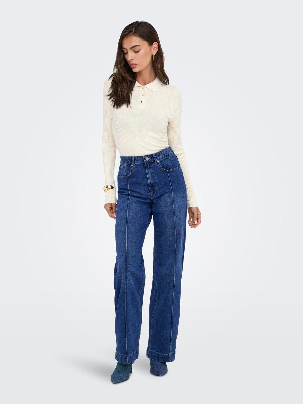 Jean Wide Leg Juicy Tiro Alto - Medium Blue Denim