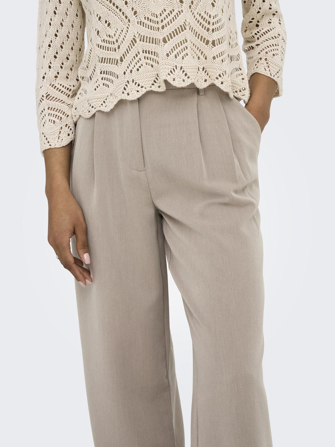 Pantalón Straight Hattie Tiro Alto - Taupe Gray