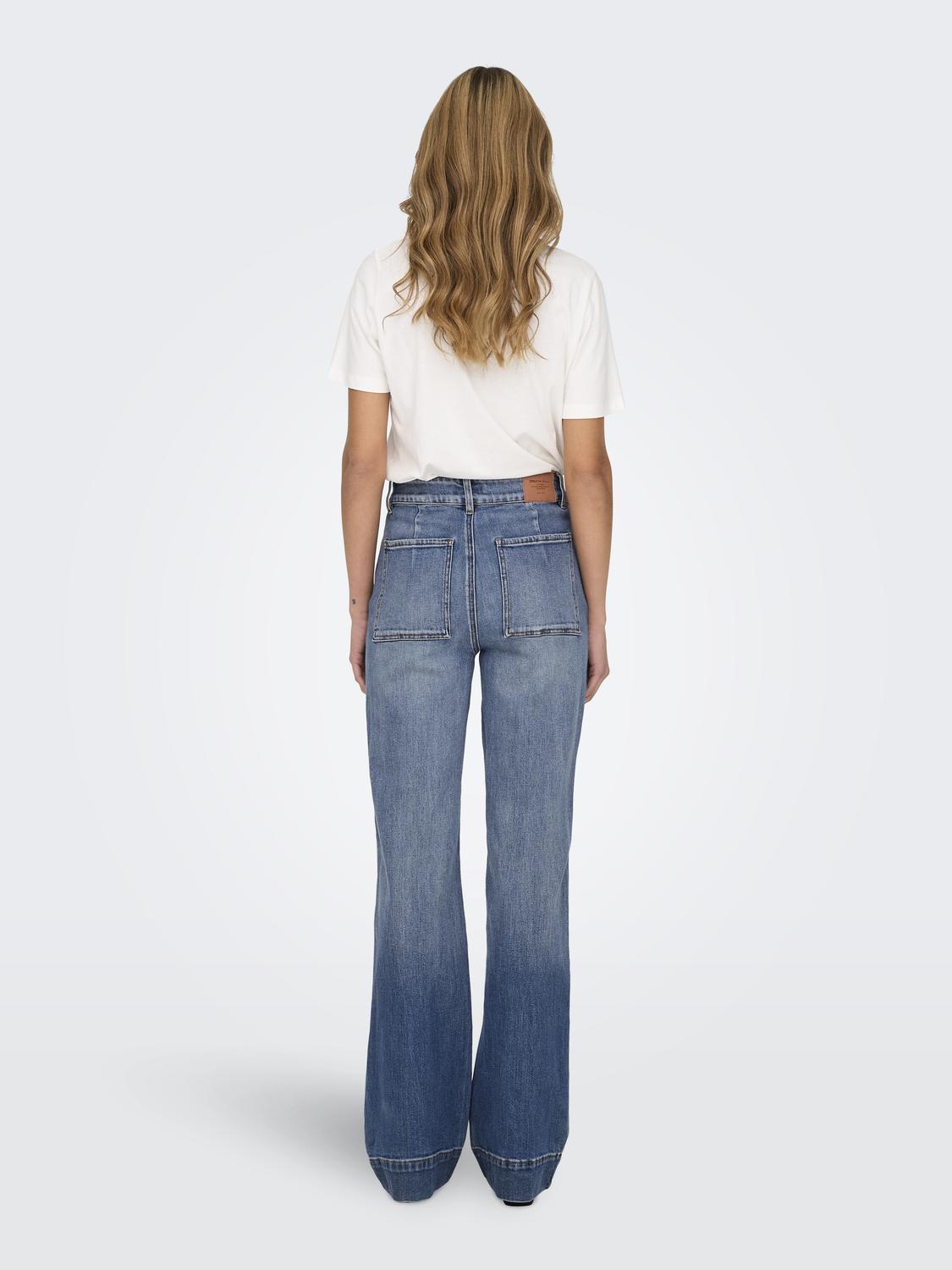 Jean Wide Leg Juicy Tiro Alto - Medium Blue Denim