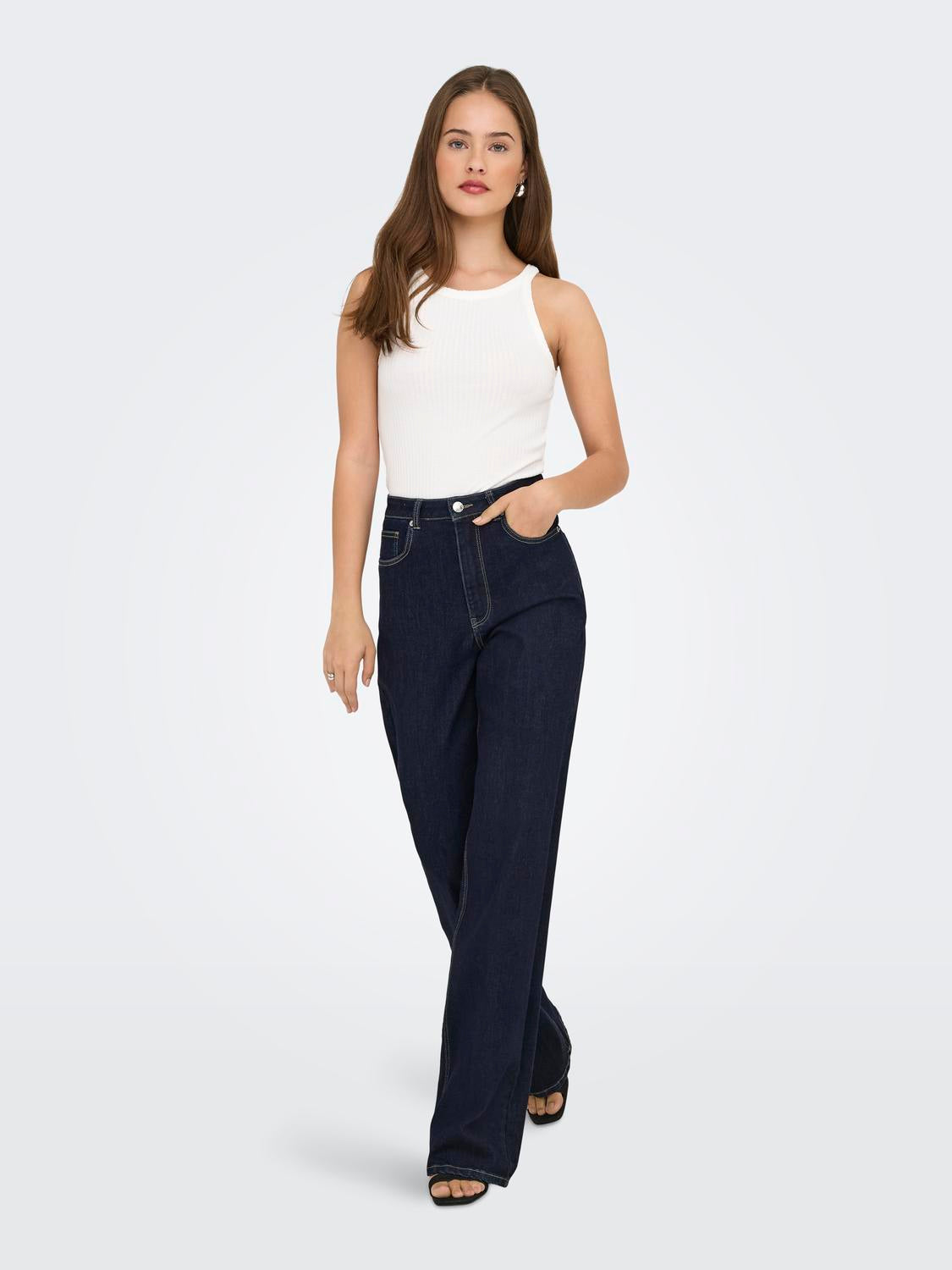 Jean Wide Leg Juicy-Wauw Tiro Alto - Dark Blue Denim